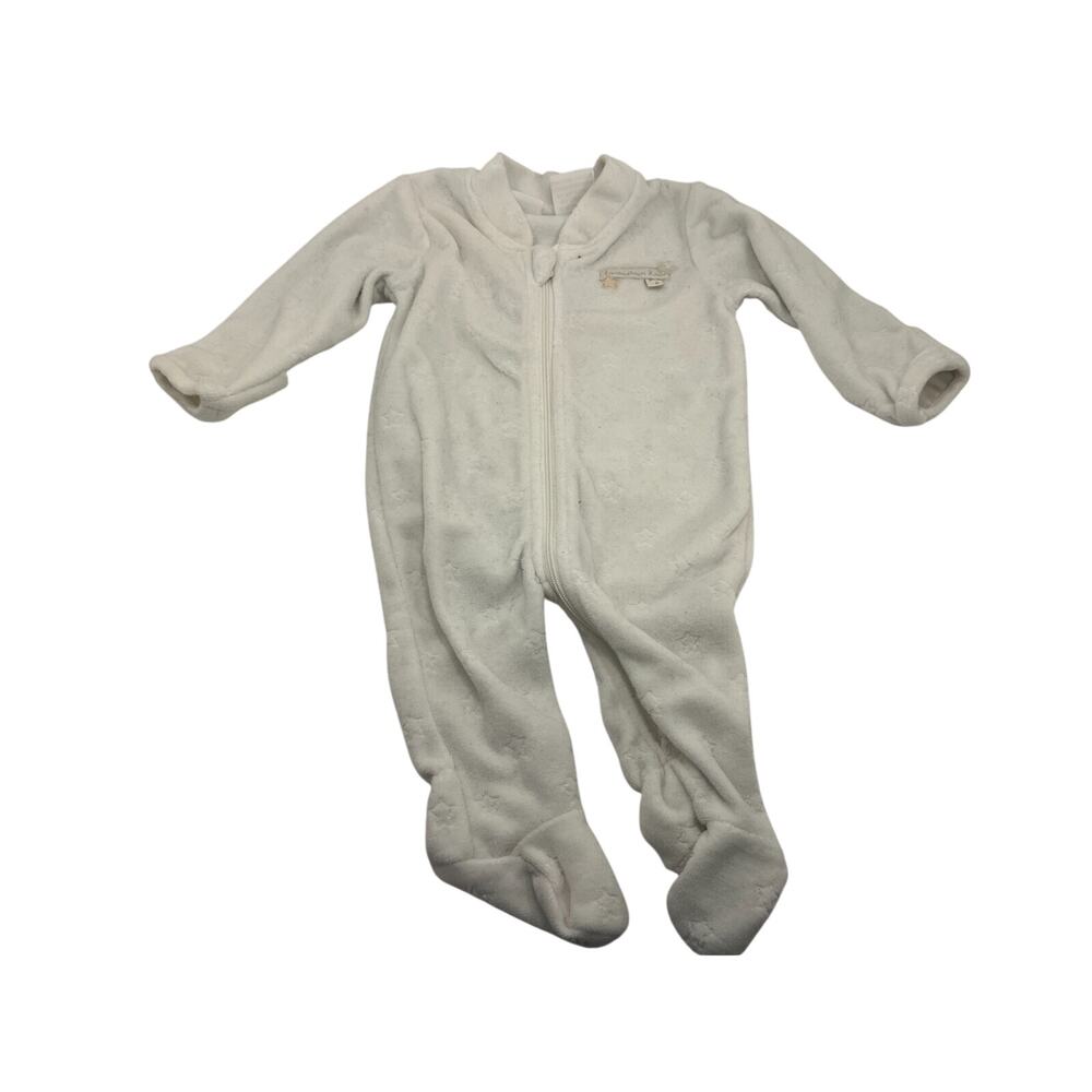 Kardashian Kids 3M Baby Girls White Velour Star Embossed Ruffle‎ Footed Sleeper
